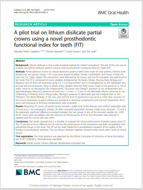 A pilot trial on lithium disilicate partial crowns using a novel prosthodontic functional index for teeth (FIT)