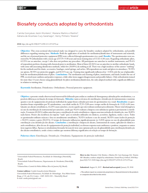 Biosafety conducts adopted by orthodontists