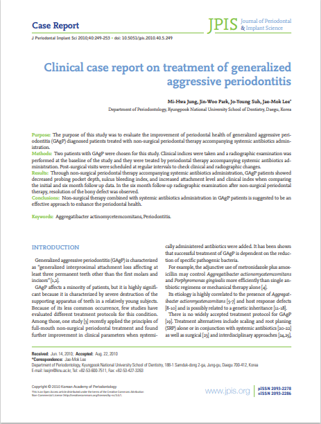 Clinical case report on treatment of generalized aggressive periodontitis