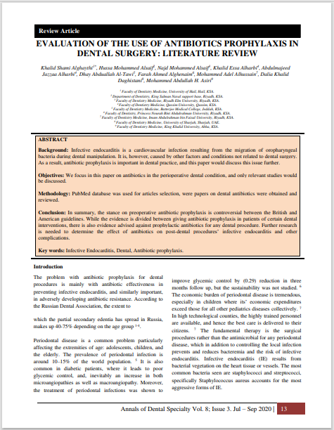 EVALUATION OF THE USE OF ANTIBIOTICS PROPHYLAXIS IN DENTAL SURGERY: LITERATURE REVIEW