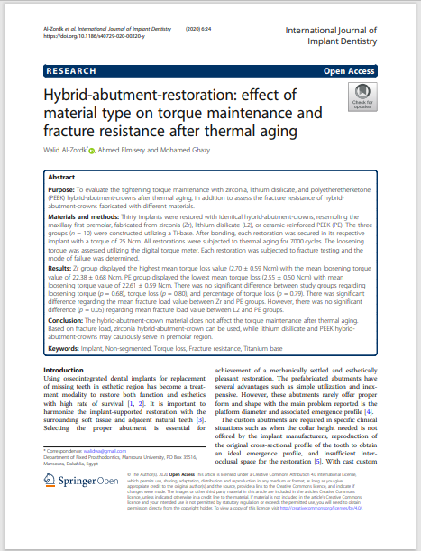 Hybrid-abutment-restoration: effect of material type on torque maintenance and fracture resistance after thermal aging