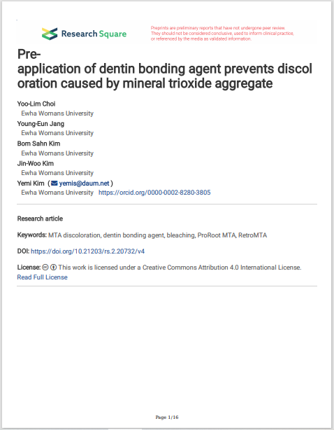 Preapplication of dentin bonding agent prevents discol oration caused by mineral trioxide aggregate