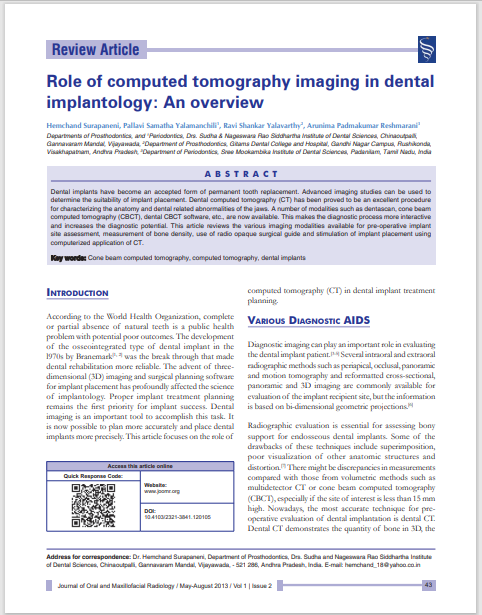 Role of computed tomography imaging in dental implantology: An overview