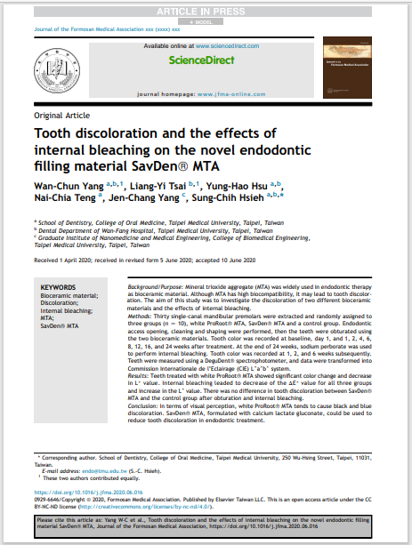 Tooth discoloration and the effects of internal bleaching on the novel endodontic filling material SavDen MTA