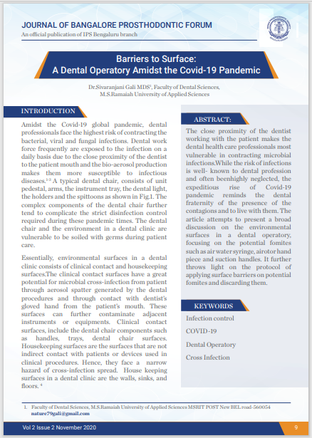 Barriers to Surface: A Dental Operatory Amidst the Covid-19 Pandemic