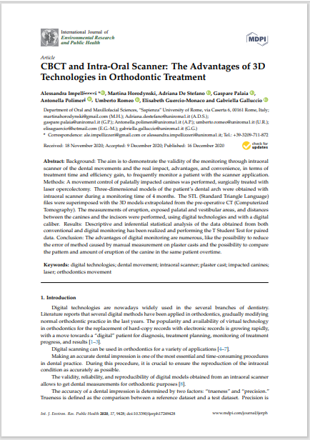 CBCT and Intra-Oral Scanner: The Advantages of 3D Technologies in Orthodontic Treatment