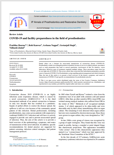 COVID-19 and facility preparedness in the field of prosthodontics