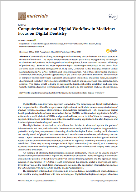 Computerization and Digital Workflow in Medicine: Focus on Digital Dentistry