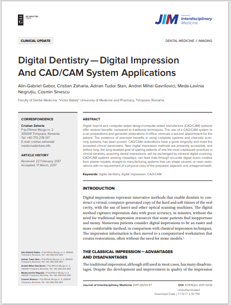 Digital Dentistry—Digital Impression And CAD/CAM System Applications