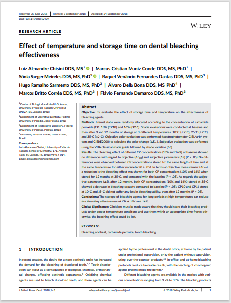 Effect of temperature and storage time on dental bleaching effectiveness