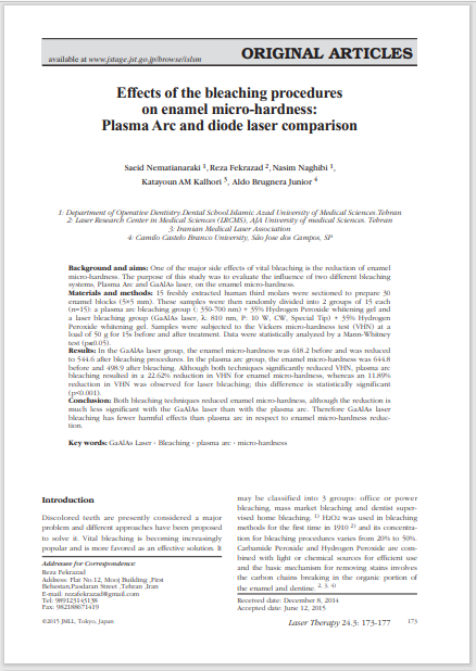 Effects of the bleaching procedures on enamel micro-hardness: Plasma Arc and diode laser comparison