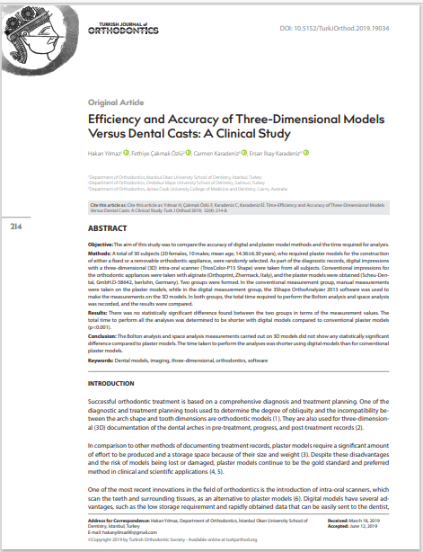 Efficiency and Accuracy of Three-Dimensional Models Versus Dental Casts: A Clinical Study