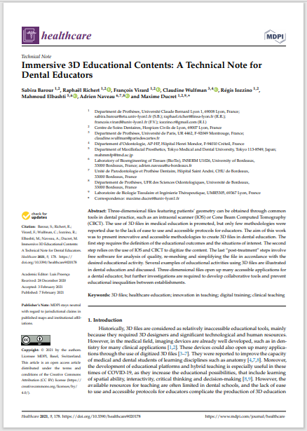 Immersive 3D Educational Contents: A Technical Note for Dental Educators