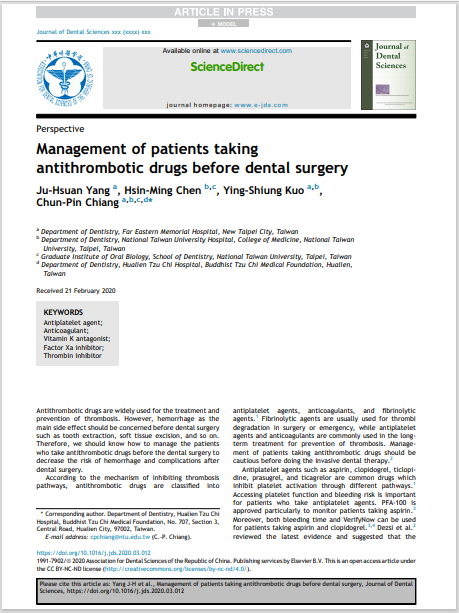 Management of patients taking antithrombotic drugs before dental surgery