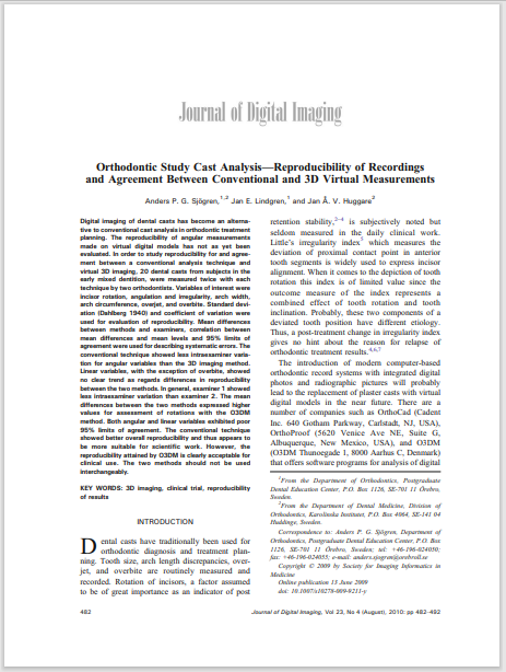 Orthodontic Study Cast Analysis—Reproducibility of Recordings and Agreement Between Conventional and 3D Virtual Measurements