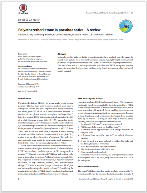 Polyetheretherketone in prosthodontics – A review