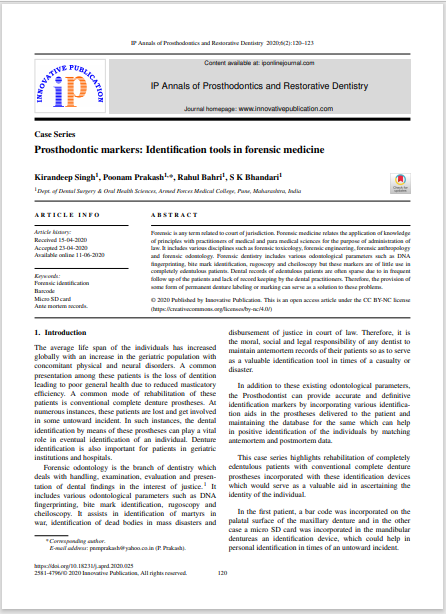 Prosthodontic markers: Identification tools in forensic medicine