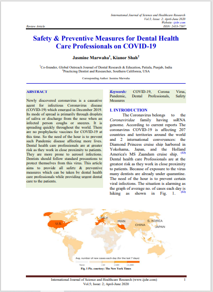 Safety & Preventive Measures for Dental Health Care Professionals on COVID-19