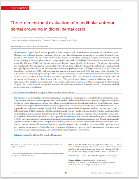 Three-dimensional evaluation of mandibular anterior dental crowding in digital dental casts
