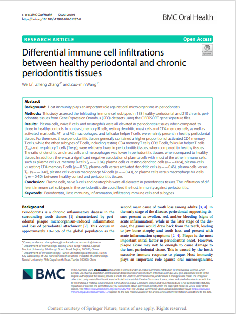 Diferential immune cell infltrations between healthy periodontal and chronic periodontitis tissues