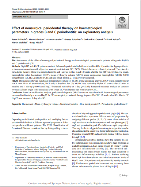 Effect of nonsurgical periodontal therapy on haematological parameters in grades B and C periodontitis: an exploratory analysis