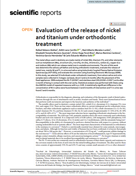 Evaluation of the release of nickel and titanium under orthodontic treatment