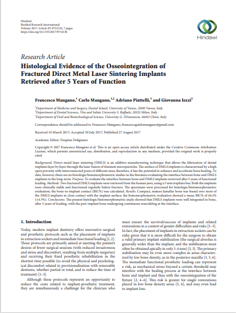 Histological Evidence of the Osseointegration of Fractured Direct Metal Laser Sintering Implants Retrieved after 5 Years of Function