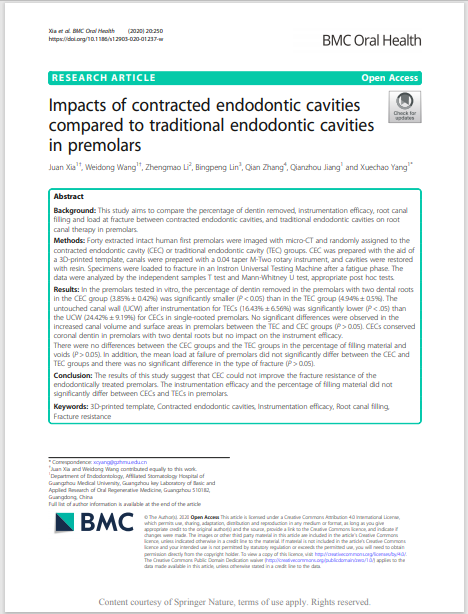 Impacts of contracted endodontic cavities compared to traditional endodontic cavities in premolars