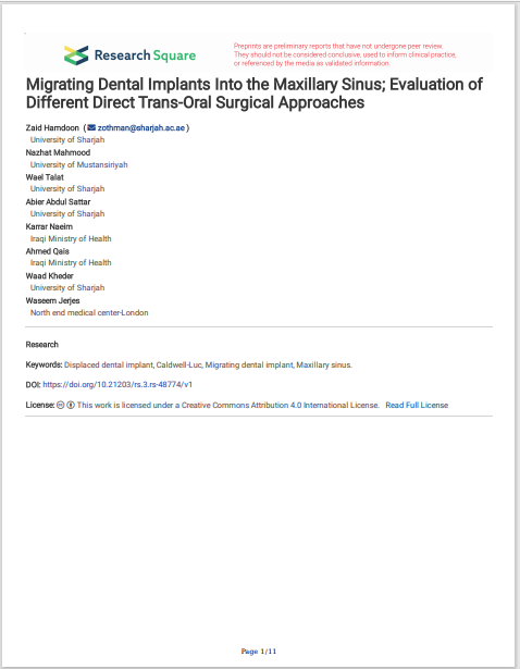 Migrating Dental Implants Into the Maxillary Sinus; Evaluation of Different Direct Trans-Oral Surgical Approaches
