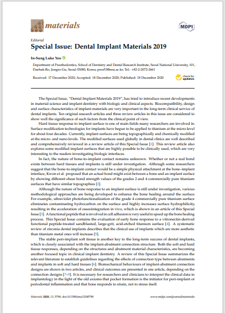 Special Issue: Dental Implant Materials 2019