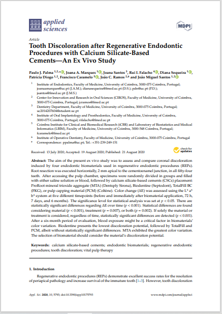 Tooth Discoloration after Regenerative Endodontic Procedures with Calcium Silicate-Based Cements—An Ex Vivo Study