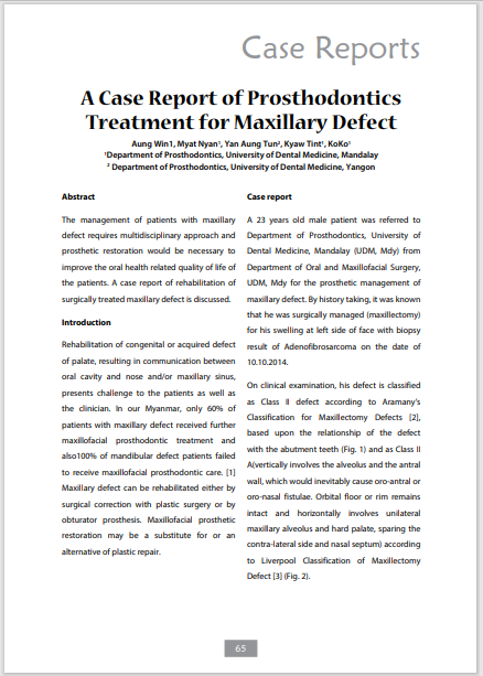 A Case Report of Prosthodontics Treatment for Maxillary Defect