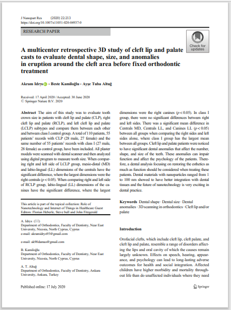 A multicenter retrospective 3D study of cleft lip and palate casts to evaluate dental shape, size, and anomalies in eruption around the cleft area before fixed orthodontic treatment