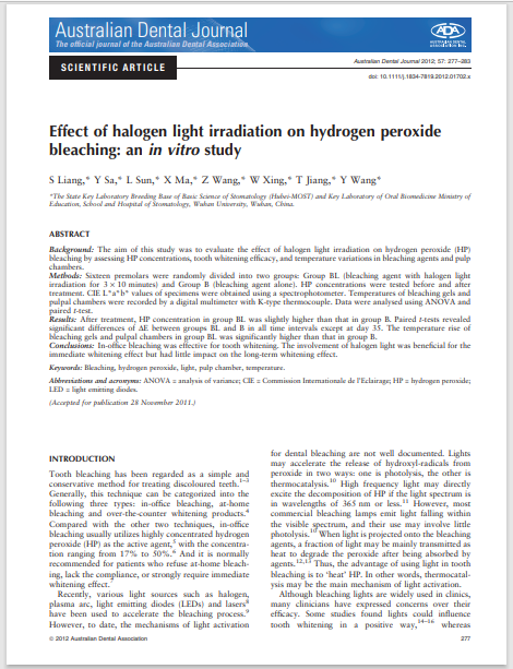 Effect of halogen light irradiation on hydrogen peroxide bleaching: an in vitro study