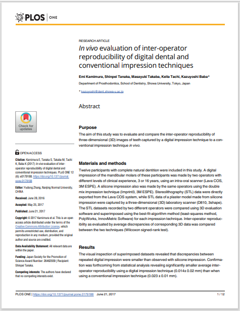 In vivo evaluation of inter-operator reproducibility of digital dental and conventional impression techniques