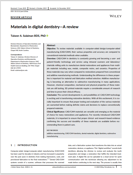 Materials in digital dentistry—A review