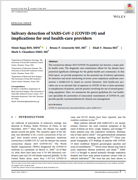 Salivary detection of SARS-CoV-2 (COVID-19) and implications for oral health-care providers